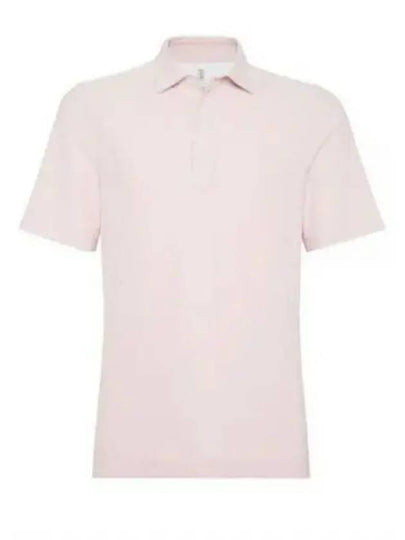 Ribbed Knit Short Sleeve Polo Shirt Pink - BRUNELLO CUCINELLI - BALAAN 2