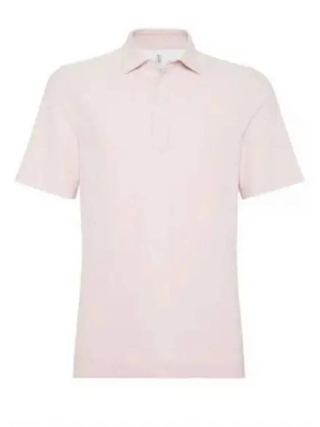 Ribbed Knit Short Sleeve Polo Shirt Pink - BRUNELLO CUCINELLI - BALAAN 2