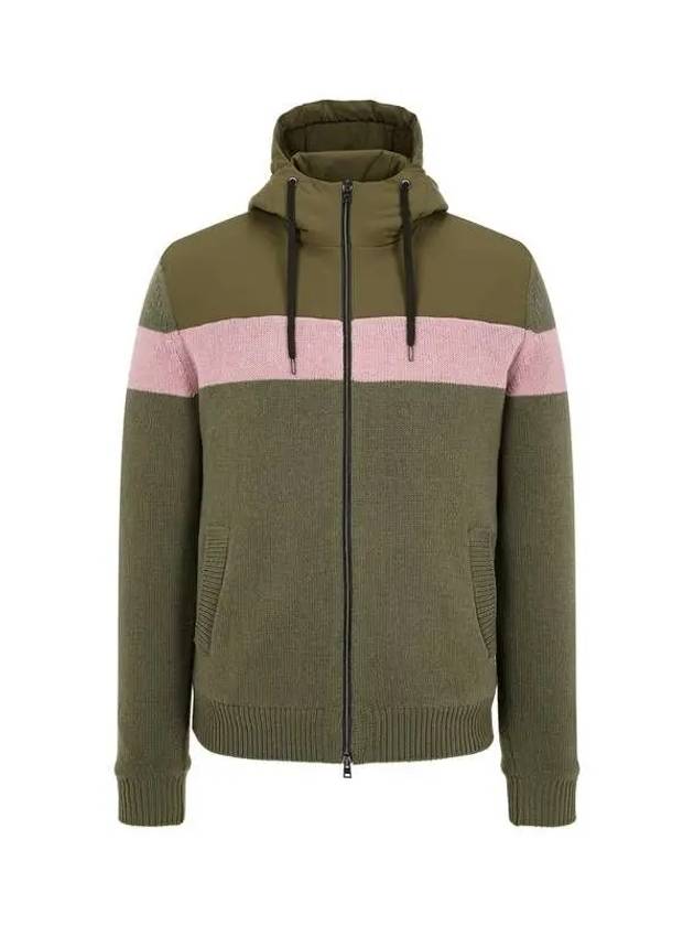 Men s Color Block Knitted Hooded Jacket Khaki 271857 - HERNO - BALAAN 1