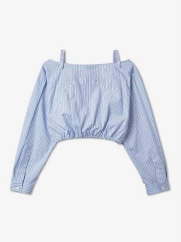 Stripe Shambray Off Shoulder Cotton Blouse Blue - MIU MIU - BALAAN 3