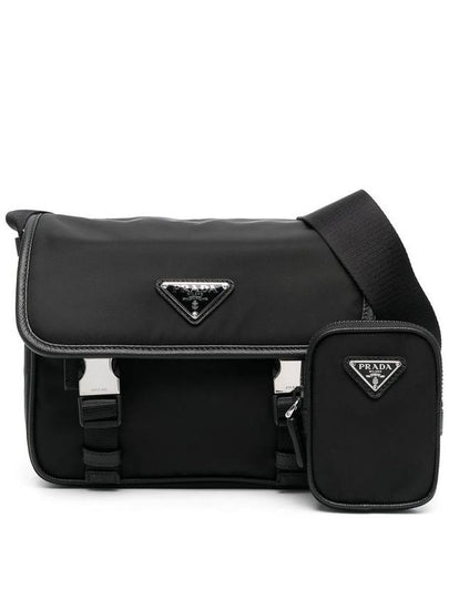 Triangle Logo Re-Nylon Saffiano Leather Cross Bag Black - PRADA - BALAAN 2