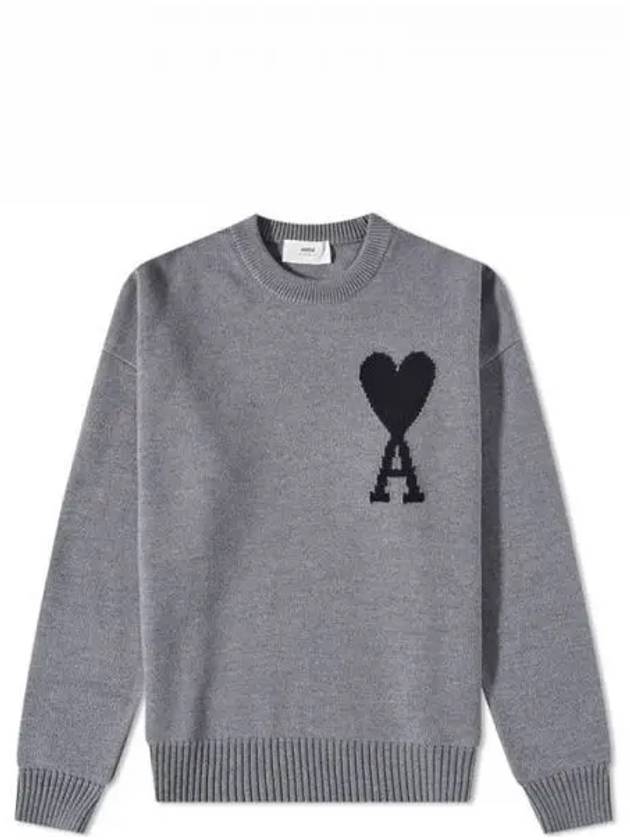 Big Heart Logo Wool Knit Top Grey Black - AMI - BALAAN 2