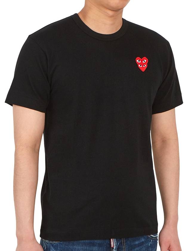 Play Men's Small Double Red Heart Wappen Short Sleeve T-Shirt P1 T288 1 Black - COMME DES GARCONS - BALAAN 4