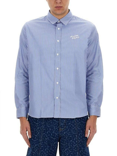 Handwriting Casual Striped Long Sleeve Shirt Sky Blue - MAISON KITSUNE - BALAAN 2