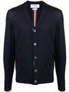 Men's Navy Classic Three-Stripe Backstripe Wool Cardigan - THOM BROWNE - BALAAN.