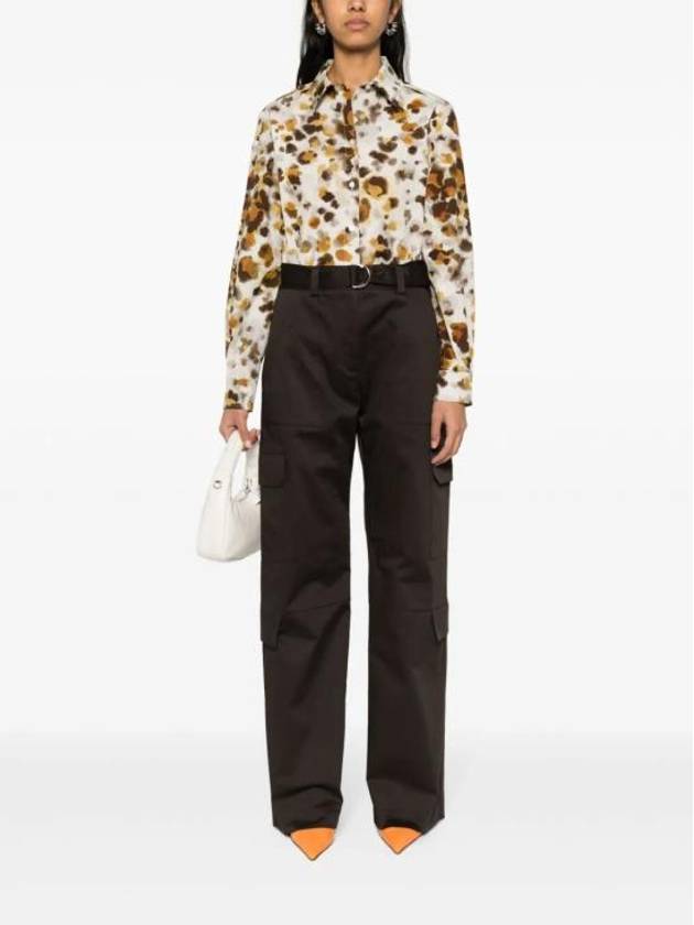 High Waist Cargo Cotton Straight Pants Brown - MSGM - BALAAN 3