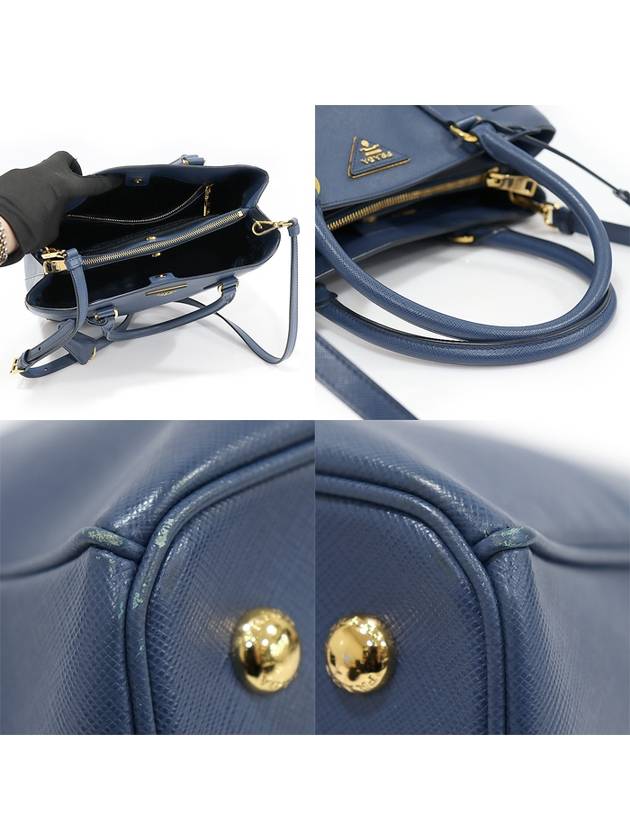 1BA874 Blue Saffiano Lux Gold Triangle Logo 2WAY - PRADA - BALAAN 6