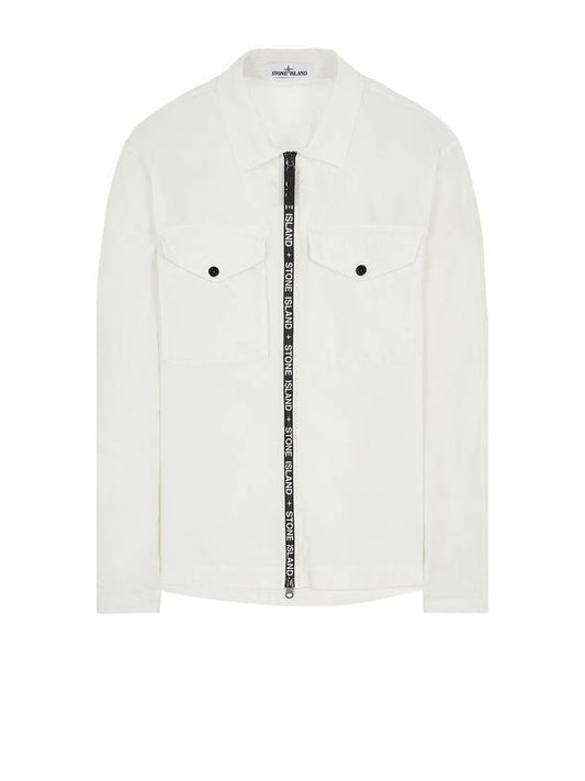 two-pocket logo zip-up long-sleeved shirt white - STONE ISLAND - BALAAN.