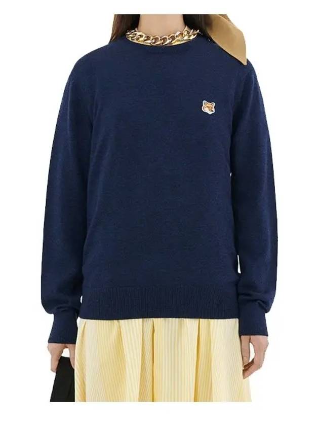 Fox head Patch Regular Round Neck Pullover Knit Top Navy Melange - MAISON KITSUNE - BALAAN 4