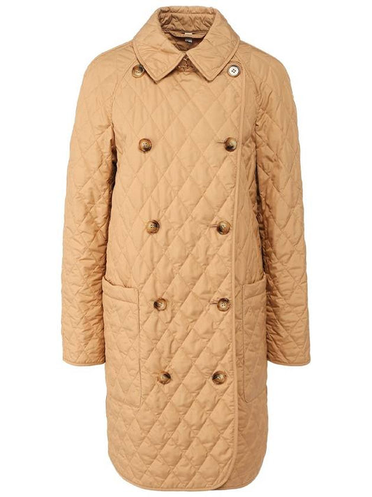 Diamond Quilted Double-Breasted Coat Beige - BURBERRY - BALAAN 2
