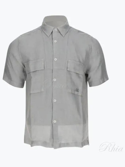 Linen Short Sleeve Shirt Grey - CP COMPANY - BALAAN 2