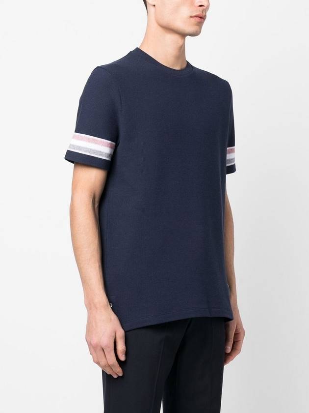 Textured Cotton Stripe Short Sleeve T-Shirt Navy - THOM BROWNE - BALAAN 3