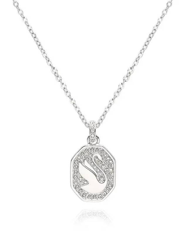 Signum Swan Rhodium Pendant Necklace Silver - SWAROVSKI - BALAAN.