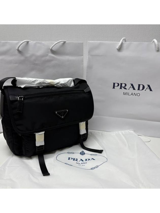 Triangular Logo Tessuto Messenger Bag Black - PRADA - BALAAN 3