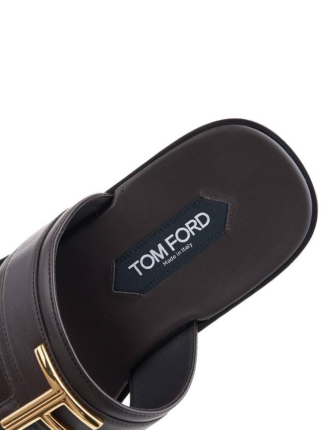 TF logo decorated leather flip flops brown - TOM FORD - BALAAN.