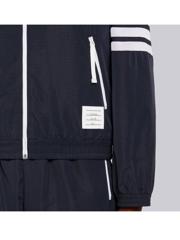 Men's Diagonal Ripstop Mesh Hooded Jacket Navy - THOM BROWNE - BALAAN 7