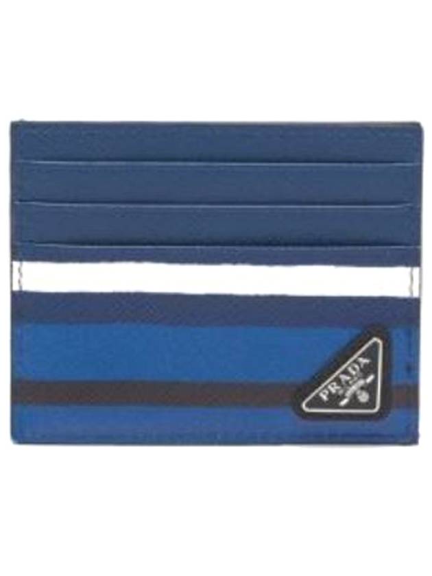 Triangular logo saffiano card wallet navy - PRADA - BALAAN 2