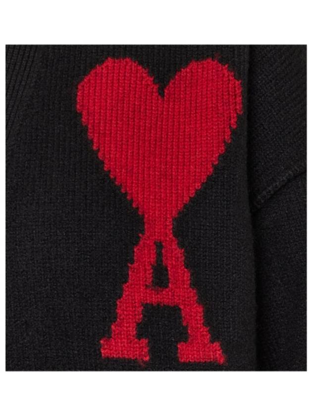 Heart Logo V Neck Wool Cardigan Black - AMI - BALAAN 5