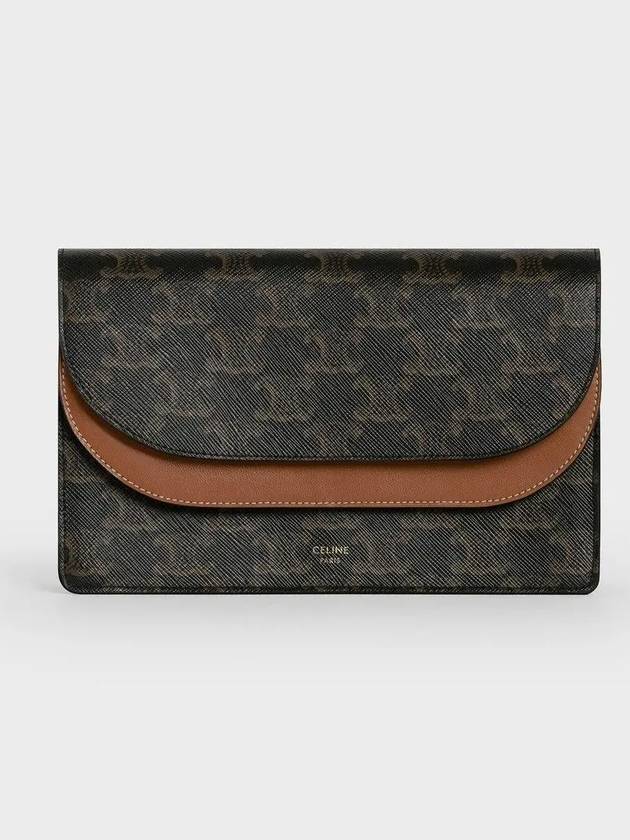 Wallet on Strap in Triomphe Canvas and Smooth Lambskin Tan - CELINE - BALAAN 3