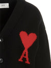 Big Heart Logo Wool Cardigan Black - AMI - BALAAN 4