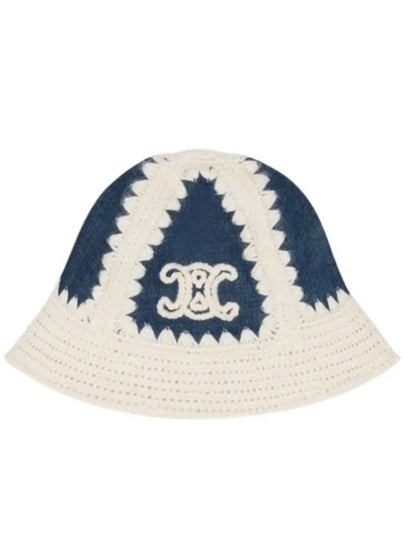 Triomphe Crochet Wool Denim Bucket Hat Off White Blue - CELINE - BALAAN 2