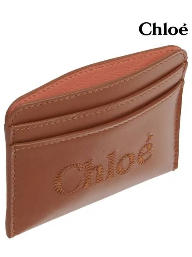 Sense Embroidered Logo Calfskin Card Wallet Brown - CHLOE - BALAAN 5