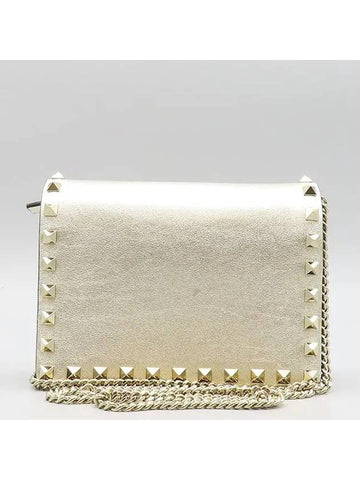 PW2P0249BOL Metallic Gold Leather Rockstud Mini Chain Cross Bag - VALENTINO - BALAAN 1