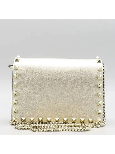 PW2P0249BOL Metallic Gold Leather Rockstud Mini Chain Cross Bag - VALENTINO - BALAAN 1