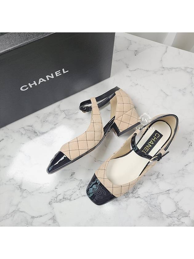 Mary Jane Suede Enamel Beige Black Strap Shoes 36 G39383 - CHANEL - BALAAN 4