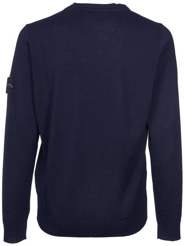 Logo Patch Crewneck Virgin Wool Knit Top Navy - STONE ISLAND - BALAAN 3