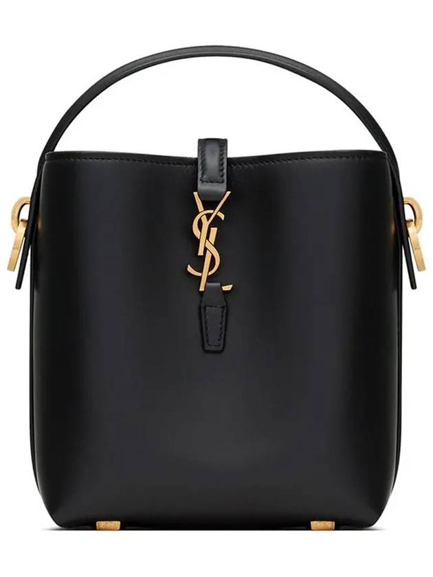 Le 37 Signature Logo Shiny Leather Small Bucket Bag Black - SAINT LAURENT - BALAAN 2