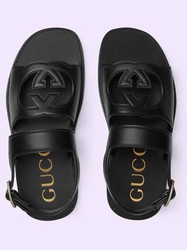 Men's Interlocking G Leather Sandals Black - GUCCI - BALAAN 4