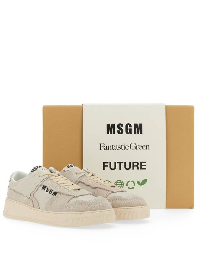 Logo Print Leather Low-Top Sneakers White - MSGM - BALAAN 1