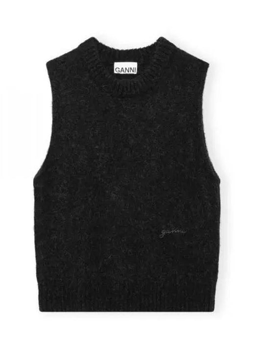 Knit BLACK BRUSHED ALPACA O NECK VEST K2099 099 Black Brushed Alpaca O Neck Vest - GANNI - BALAAN 2