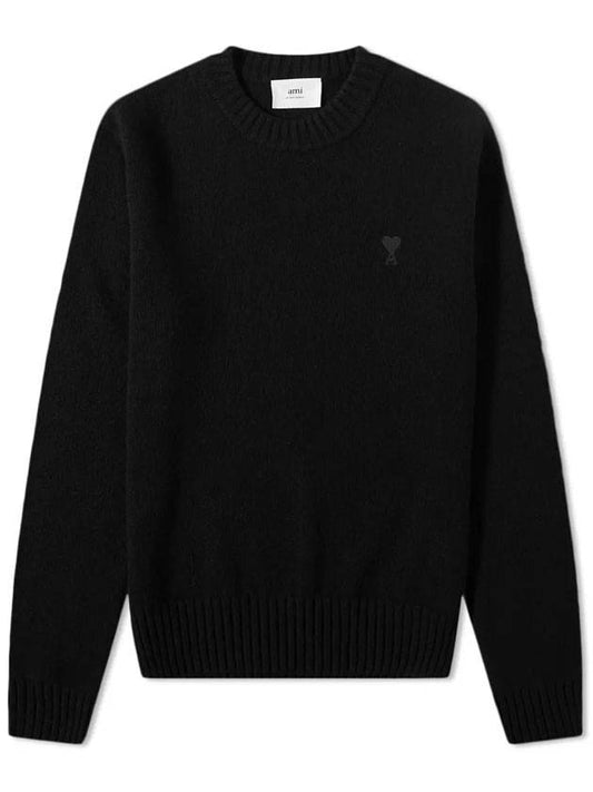 heart logo crew neck knit top black - AMI - BALAAN.