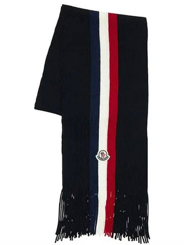 Logo Patch Stripe Fringe Muffler Black 3C00015 A9575 999 - MONCLER - BALAAN 1