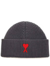 Embroidered Logo Wool Beanie Grey - AMI - BALAAN 2