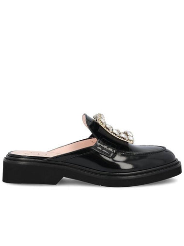 Viv' Rangers Crystal Buckle Shiny Leather Mule Black - ROGER VIVIER - BALAAN 1