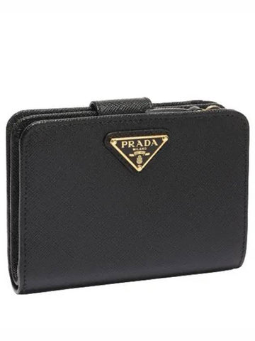 Saffiano Triangle Logo Half Wallet Women s - PRADA - BALAAN 1