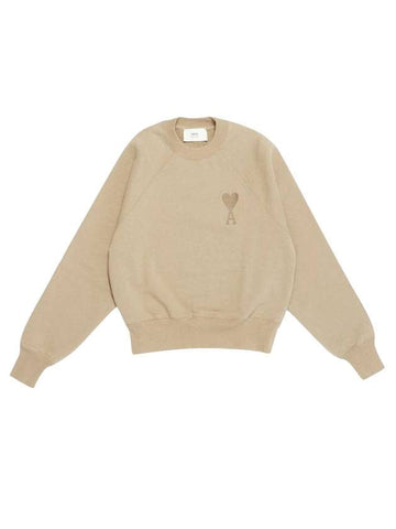 Big Heart Logo Sweatshirt Beige - AMI - BALAAN 1