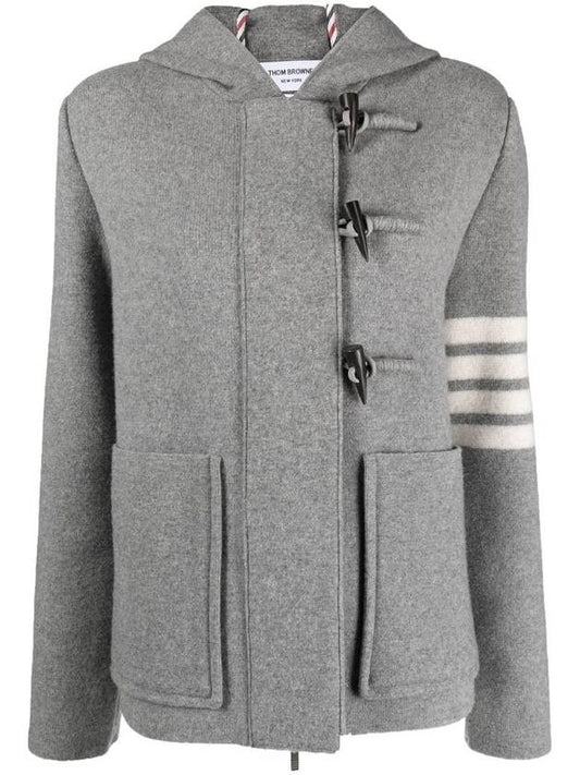 Boiled Wool 4 Bar Hooded Duffle Jacket Grey - THOM BROWNE - BALAAN 1