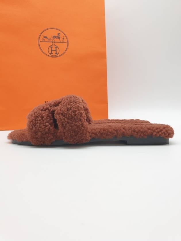 Oran Shearling Sandals Cognac - HERMES - BALAAN.