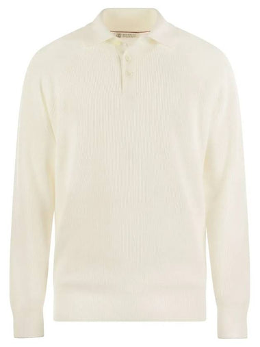 Cotton Polo Knit Top Cream - BRUNELLO CUCINELLI - BALAAN 1