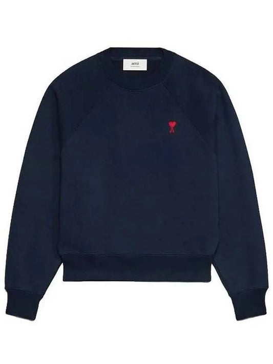 Heart Logo Organic Cotton Sweatshirt Navy - AMI - BALAAN 2