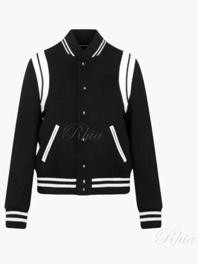 Teddy Bomber Jacket in Wool Black White - SAINT LAURENT - BALAAN 2