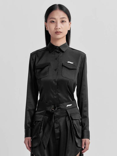 Satin Crop Shirt Black - FAN YOUNG - BALAAN 2