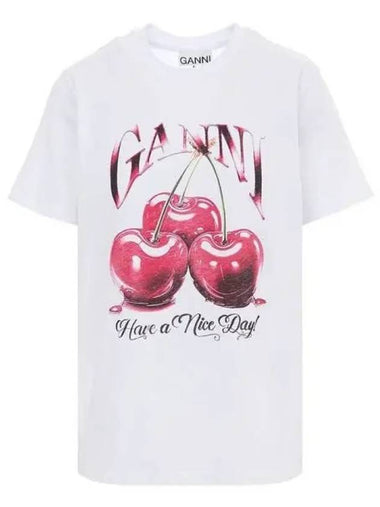 Cherry print white short sleeve t shirt 271347 - GANNI - BALAAN 1