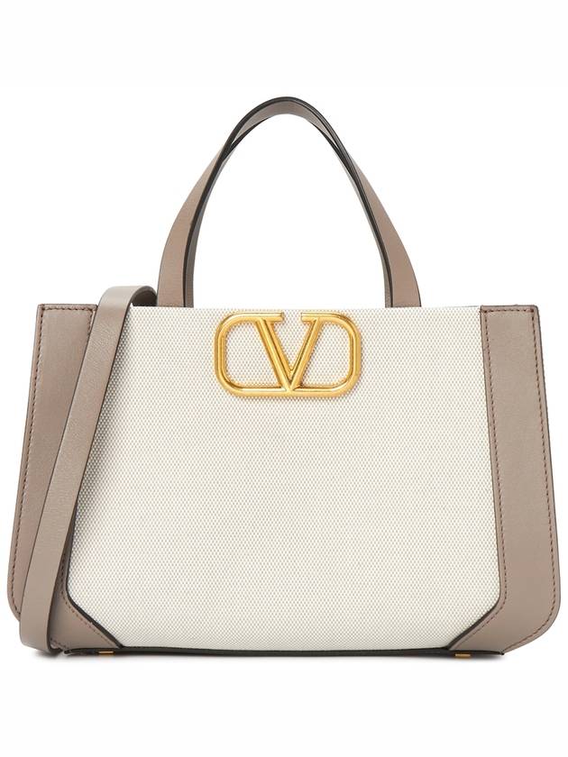 Signature V Logo Bicolor Tote Bag Grey - VALENTINO - BALAAN 2