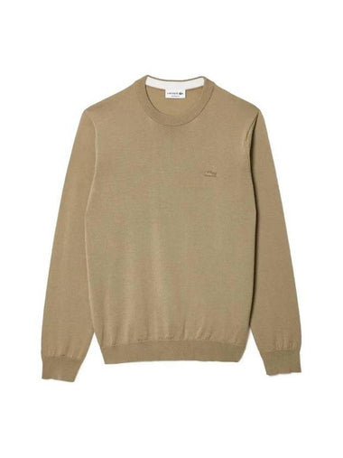 Crew Neck Merino Wool Knit Top Brown - LACOSTE - BALAAN 1