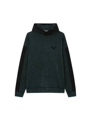 Men s Eagle Logo Striped Hooded Knit Green - EMPORIO ARMANI - BALAAN 1